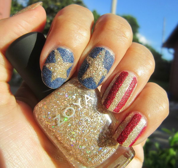 Summer Nail Colors Trend-Sparkle Stripes Summer Nail Colors Trend-Sparkle Stripes